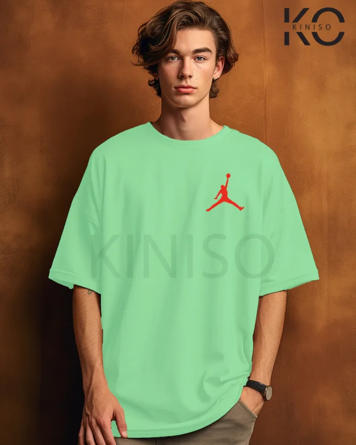 Image of Pastel Mint Color NBA Drop Shoulder T-Shirts with Air Jordan Printed for Basketball Lovers