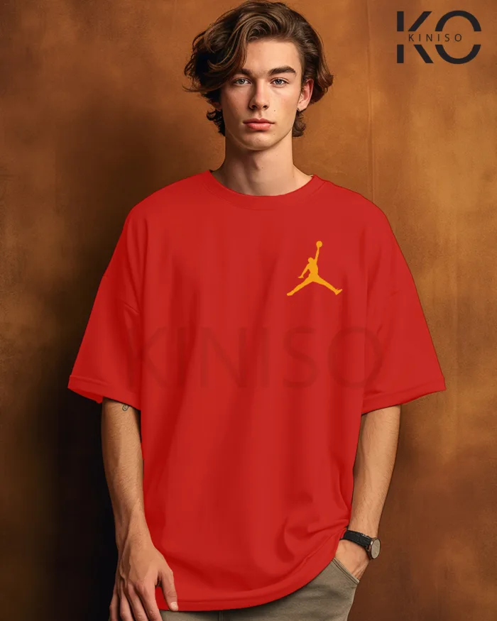 Image of Red Color NBA Drop Shoulder T-Shirts with Air Jordan Printed for Basketball Lovers