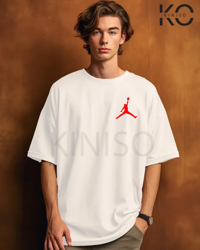 Image of White Color NBA Drop Shoulder T-Shirts with Air Jordan Printed for Basketball Lovers