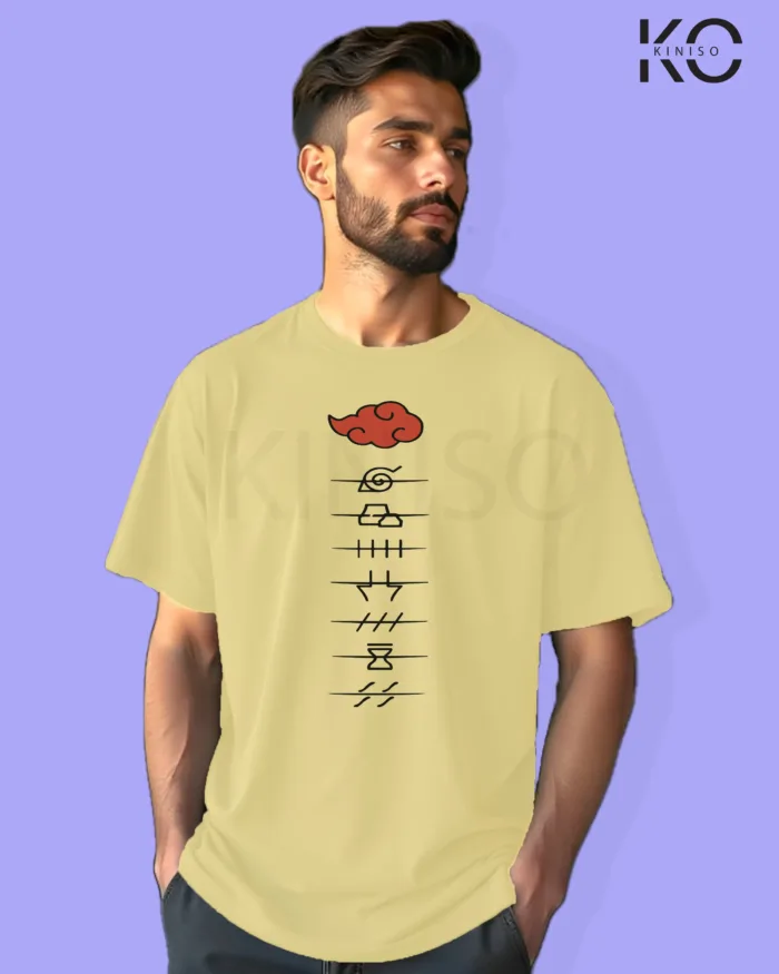 Naruto T-shirt Drop Shoulder for Men - Akatsuki Village Sign - In Dhaka
