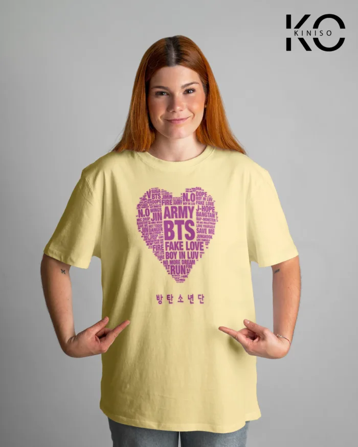 Round Neck Drop Shoulder BTS Army Heart Printed T-Shirt for Women - Image 6