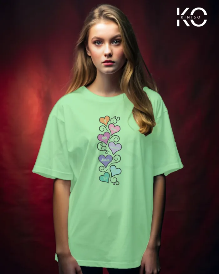 K-pop BTS T-shirt - Member Names in Heart shaped Leaves- for Girls in Bangladesh - Image 3