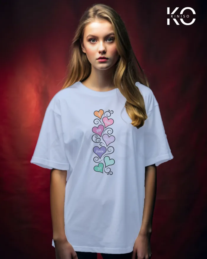 K-pop BTS T-shirt - Member Names in Heart shaped Leaves- for Girls in Bangladesh - Image 2