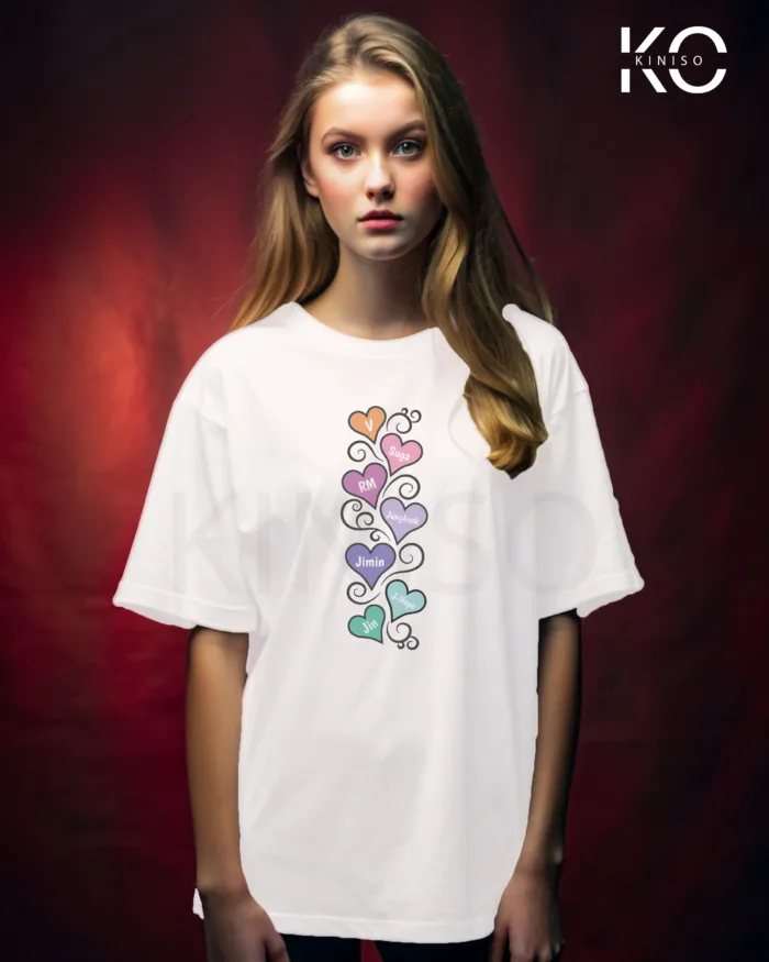 K-pop BTS T-shirt - Member Names in Heart shaped Leaves- for Girls in Bangladesh - Image 7