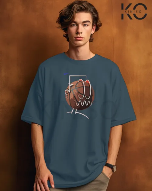 Image of Glaucous Blue Color NBA Drop Shoulder T-Shirts with Air Jordan Printed for Basketball Lovers