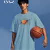 Image of Periwinkle Blue Color NBA Drop Shoulder T-Shirts with Basketball Dots Printed for Basketball Lovers