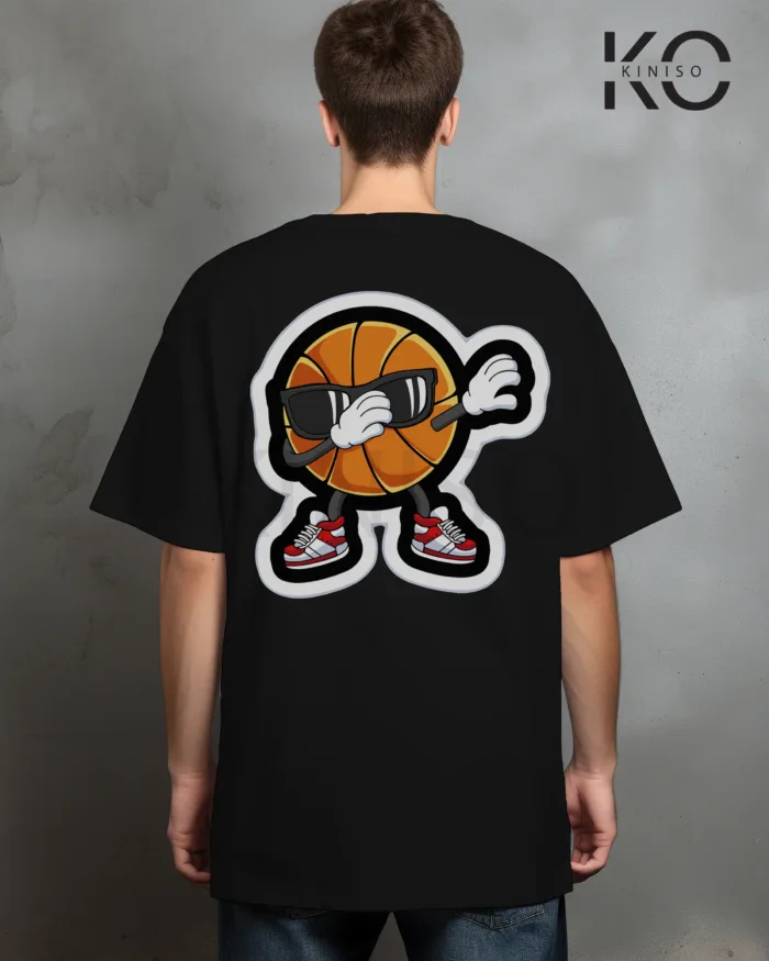 Image of Black Color NBA Drop Shoulder T-Shirts with Basketball Sunglass Printed for Basketball Lovers
