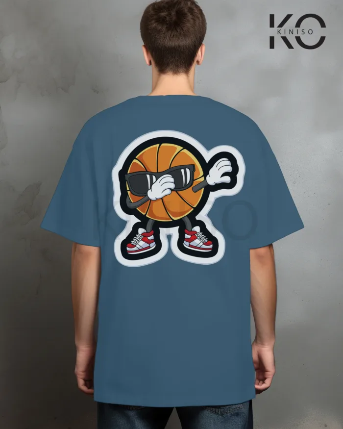 Image of Glaucous Blue Color NBA Drop Shoulder T-Shirts with Basketball Sunglass Printed for Basketball Lovers