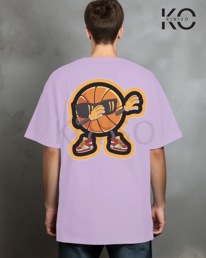 Image of Light Purple Color NBA Drop Shoulder T-Shirts with Basketball Sunglass Printed for Basketball Lovers