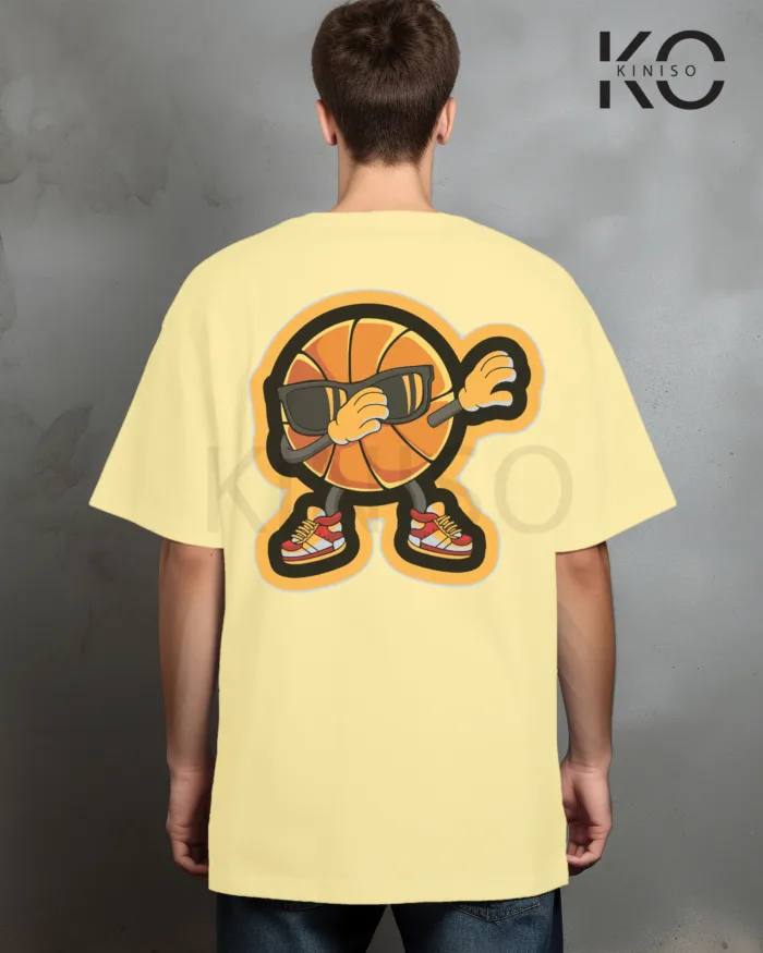 Image of Off White Color NBA Drop Shoulder T-Shirts with Basketball Sunglass Printed for Basketball Lovers