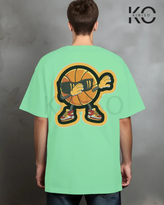 Image of Pastel Mint Color NBA Drop Shoulder T-Shirts with Basketball Sunglass Printed for Basketball Lovers