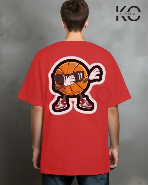 Image of Red Color NBA Drop Shoulder T-Shirts with Basketball Sunglass Printed for Basketball Lovers