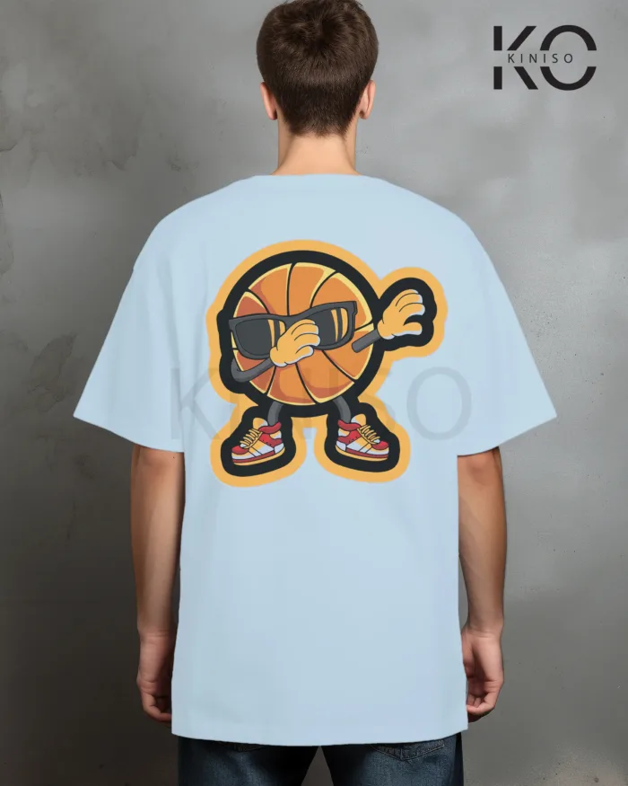 Image of Sky Blue Color NBA Drop Shoulder T-Shirts with Basketball Sunglass Printed for Basketball Lovers