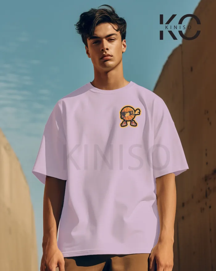 Image of Light Purple Color NBA Drop Shoulder T-Shirts with Basketball Sunglass Printed for Basketball Lovers