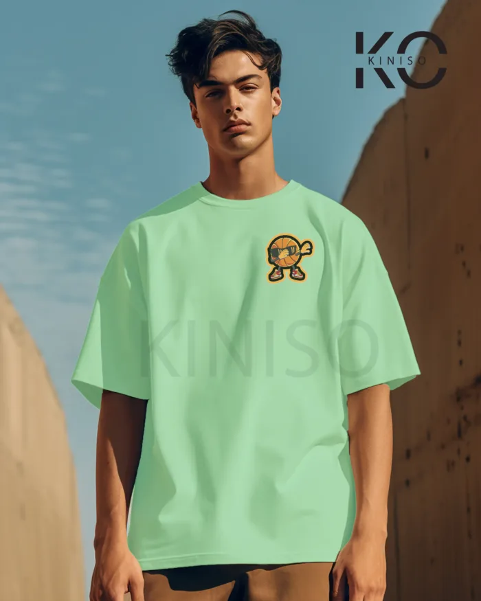 Image of Pastel Mint Color NBA Drop Shoulder T-Shirts with Basketball Sunglass Printed for Basketball Lovers