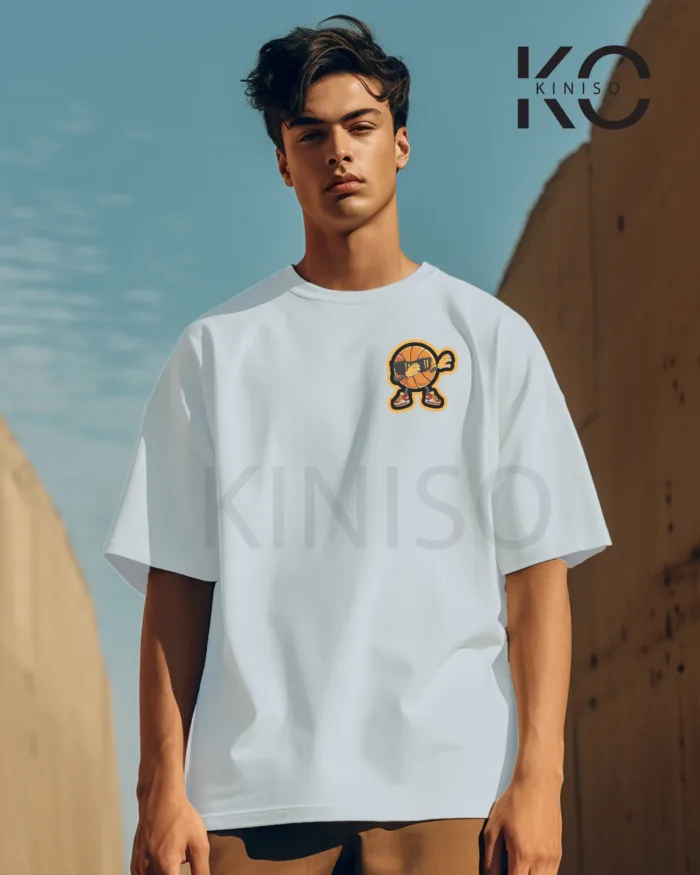 Image of Sky Blue Color NBA Drop Shoulder T-Shirts with Basketball Sunglass Printed for Basketball Lovers