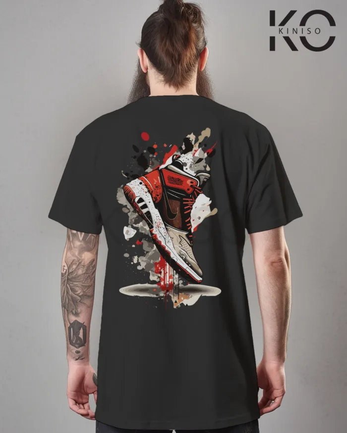 Image of Black Color NBA Drop Shoulder T-Shirts with Basketball Shoe Grafitti Printed for Basketball Lovers