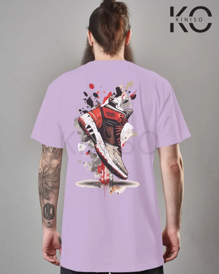 Image of Light Purple Color NBA Drop Shoulder T-Shirts with Basketball Shoe Grafitti Printed for Basketball Lovers