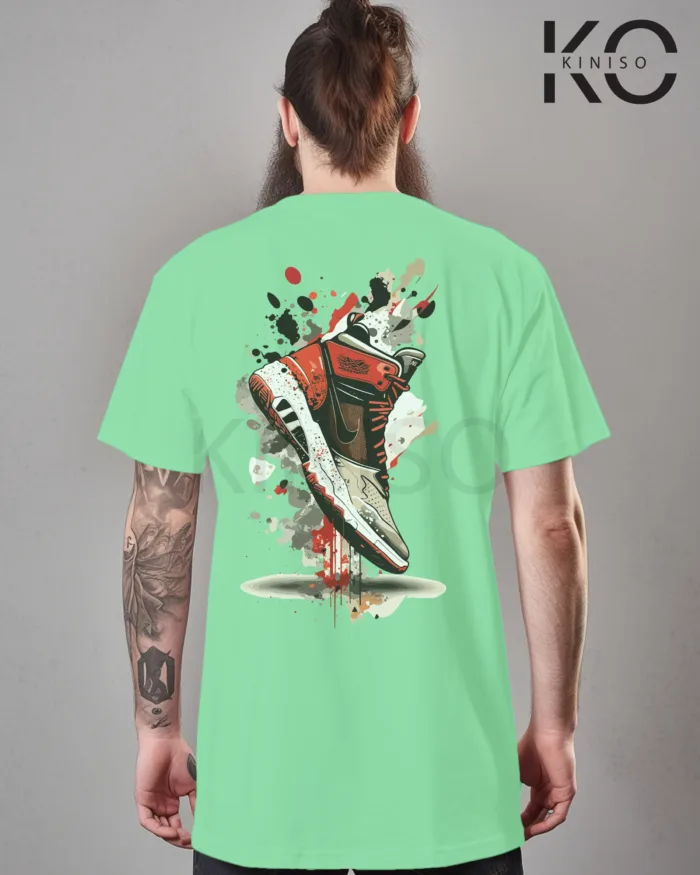 Image of Pastel Mint Color NBA Drop Shoulder T-Shirts with Basketball Shoe Grafitti Printed for Basketball Lovers