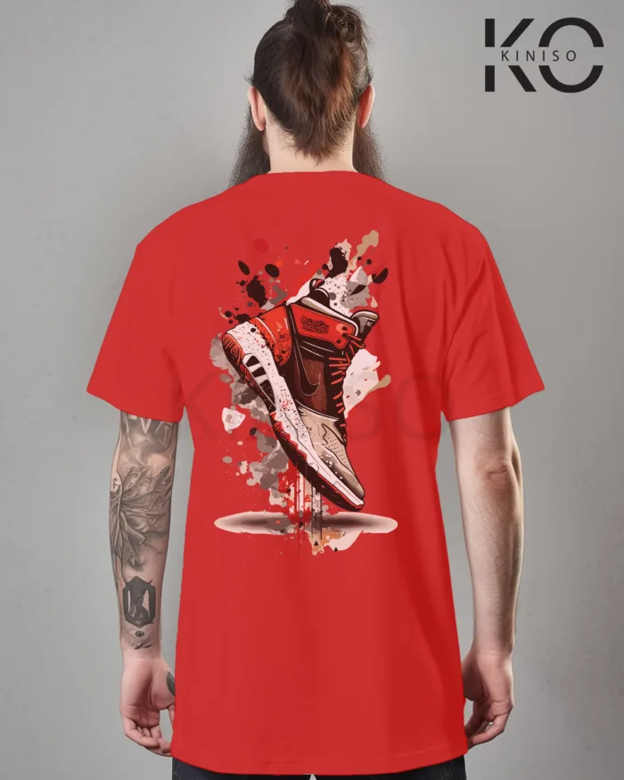 Image of Red Color NBA Drop Shoulder T-Shirts with Basketball Shoe Grafitti Printed for Basketball Lovers