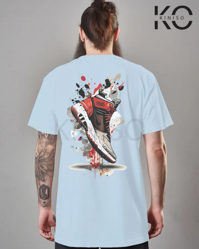 Image of Sky Blue Color NBA Drop Shoulder T-Shirts with Basketball Shoe Grafitti Printed for Basketball Lovers
