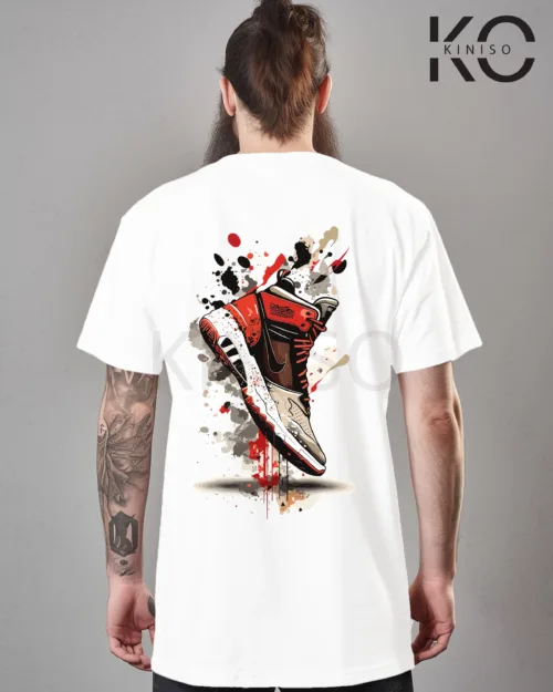 Image of White Color NBA Drop Shoulder T-Shirts with Basketball Shoe Grafitti Printed for Basketball Lovers