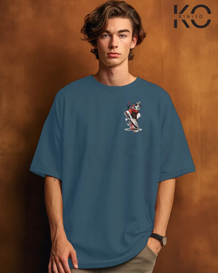Image of Glaucous Blue Color NBA Drop Shoulder T-Shirts with Basketball Shoe Grafitti Printed for Basketball Lovers