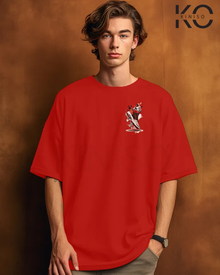 Image of Red Color NBA Drop Shoulder T-Shirts with Basketball Shoe Grafitti Printed for Basketball Lovers