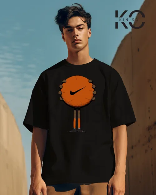 Image of Black Color NBA Drop Shoulder T-Shirts with Basketball with Nike Logo Printed for Basketball Lovers