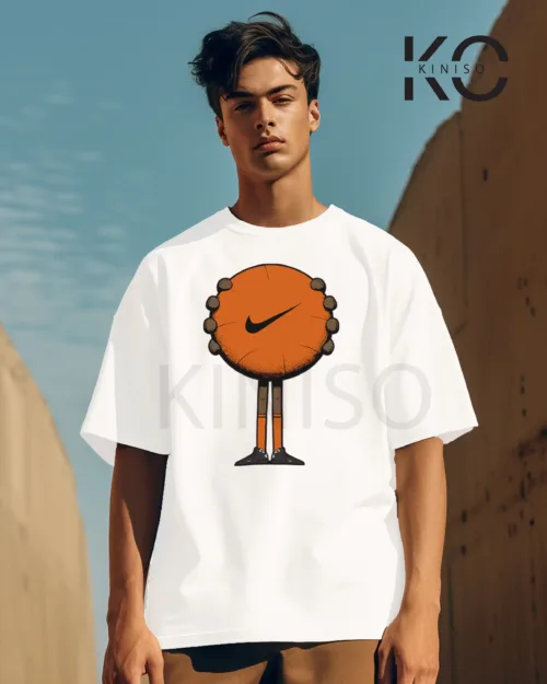 Image of White Color NBA Drop Shoulder T-Shirts with Basketball with Nike Logo Printed for Basketball Lovers