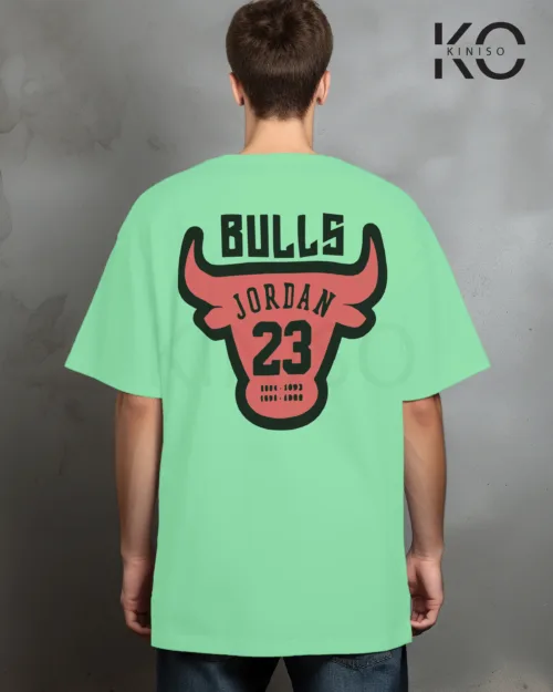 Image of Pastel Mint Color NBA Drop Shoulder T-Shirts with Bulls Jordan Printed for Basketball Lovers