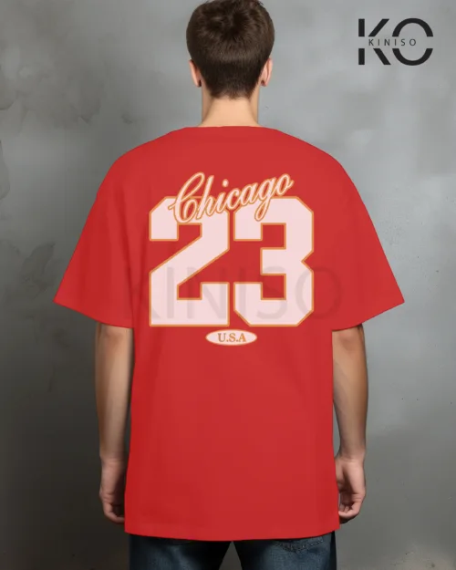 Image of Red Color NBA Drop Shoulder T-Shirts with Chicago 23 Printed for Basketball Lovers