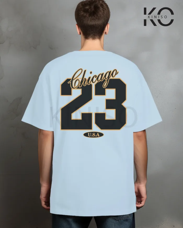 Image of Sky Blue Color NBA Drop Shoulder T-Shirts with Chicago 23 Printed for Basketball Lovers