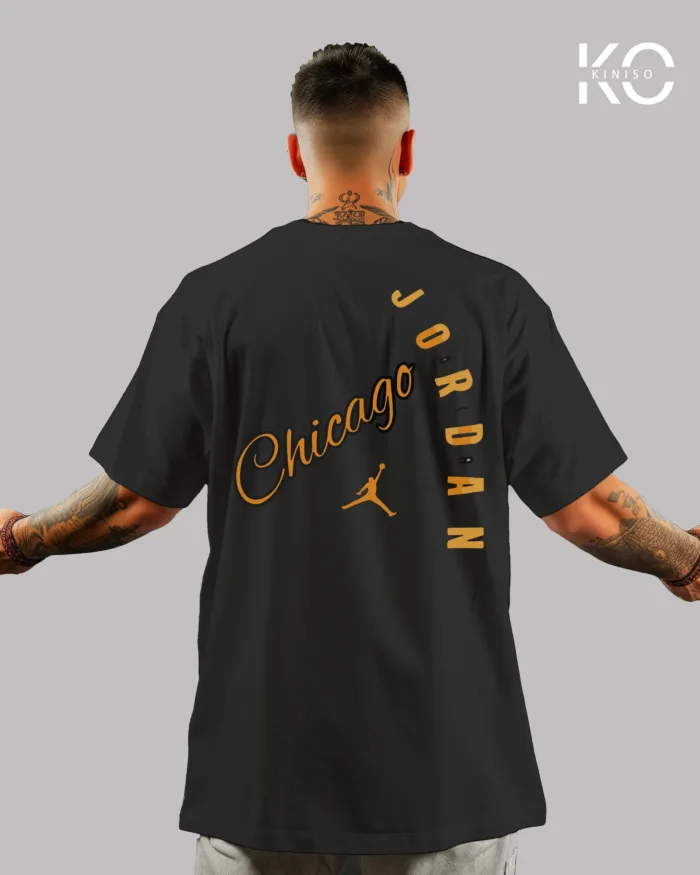 Image of Black Color NBA Drop Shoulder T-Shirts with Chicago Jordan Printed for Basketball Lovers