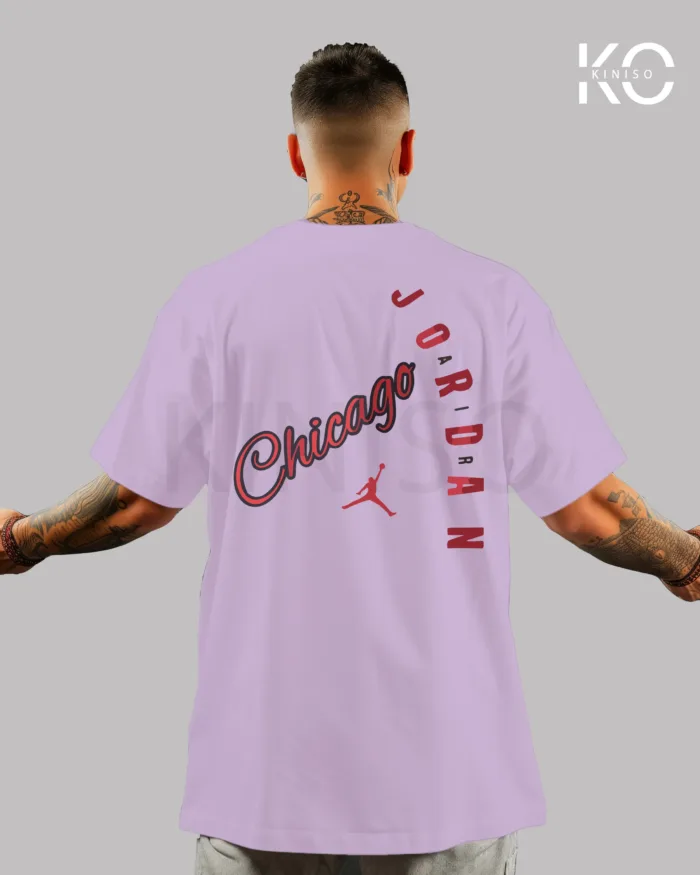 Image of Light Purple Color NBA Drop Shoulder T-Shirts with Chicago Jordan Printed for Basketball Lovers