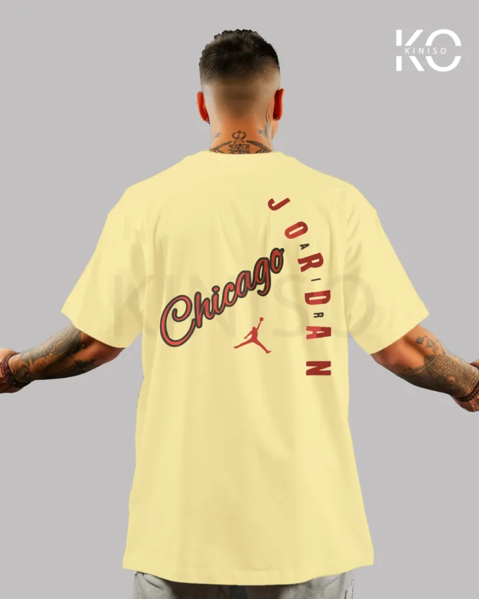 Image of Off White Color NBA Drop Shoulder T-Shirts with Chicago Jordan Printed for Basketball Lovers