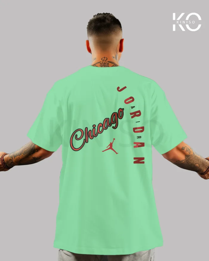 Image of Pastel Mint Color NBA Drop Shoulder T-Shirts with Chicago Jordan Printed for Basketball Lovers