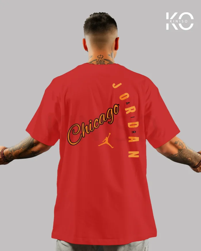 Image of Red Color NBA Drop Shoulder T-Shirts with Chicago Jordan Printed for Basketball Lovers