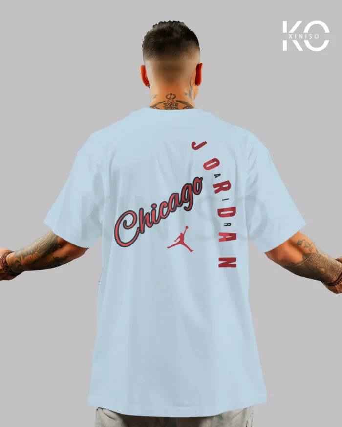 Image of Sky Blue Color NBA Drop Shoulder T-Shirts with Chicago Jordan Printed for Basketball Lovers