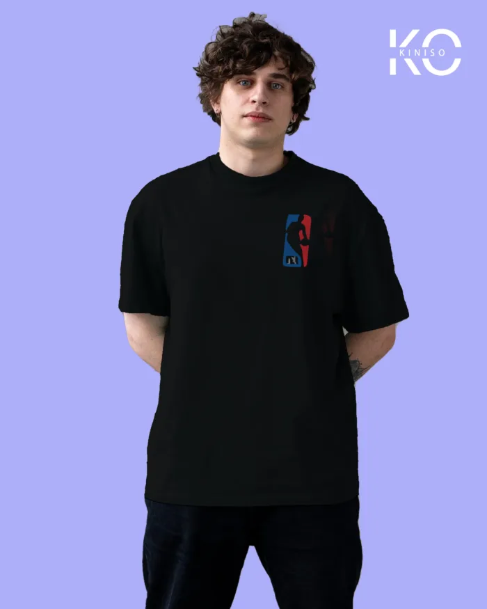Image of Black Color NBA Drop Shoulder T-Shirts with Chicago Jordan Printed for Basketball Lovers
