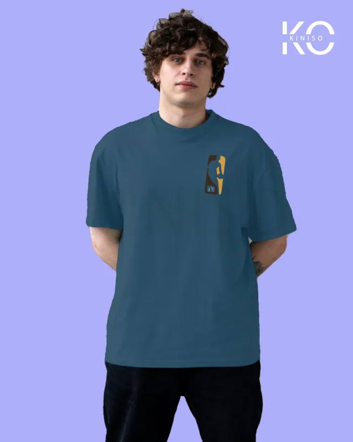 Image of Glaucous Blue Color NBA Drop Shoulder T-Shirts with Chicago Jordan Printed for Basketball Lovers