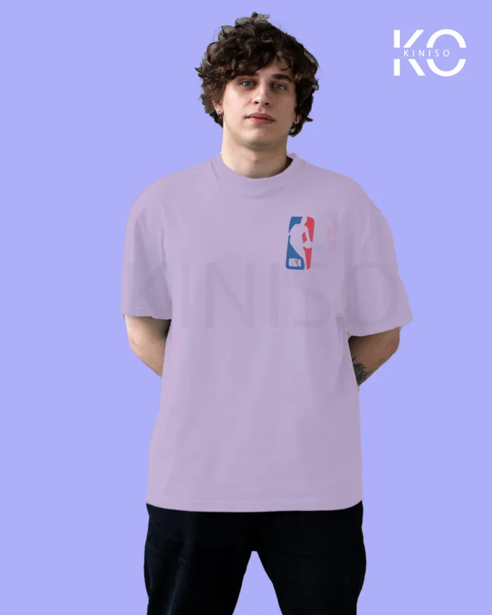 Image of Light Purple Color NBA Drop Shoulder T-Shirts with Chicago Jordan Printed for Basketball Lovers