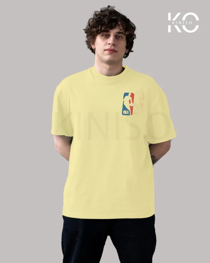 Image of Off White Color NBA Drop Shoulder T-Shirts with Chicago Jordan Printed for Basketball Lovers