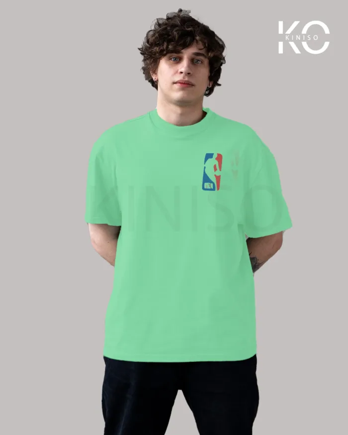 Image of Pastel Mint Color NBA Drop Shoulder T-Shirts with Chicago Jordan Printed for Basketball Lovers