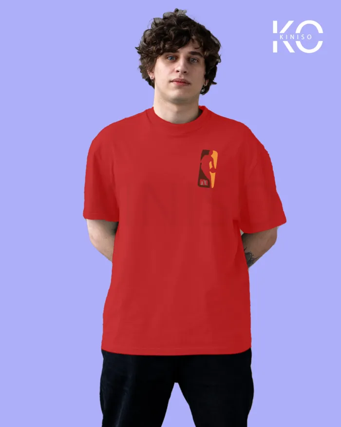 Image of Red Color NBA Drop Shoulder T-Shirts with Chicago Jordan Printed for Basketball Lovers