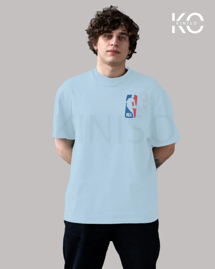 Image of Sky Blue Color NBA Drop Shoulder T-Shirts with Chicago Jordan Printed for Basketball Lovers