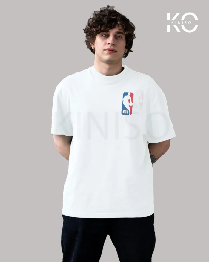 Image of White Color NBA Drop Shoulder T-Shirts with Chicago Jordan Printed for Basketball Lovers
