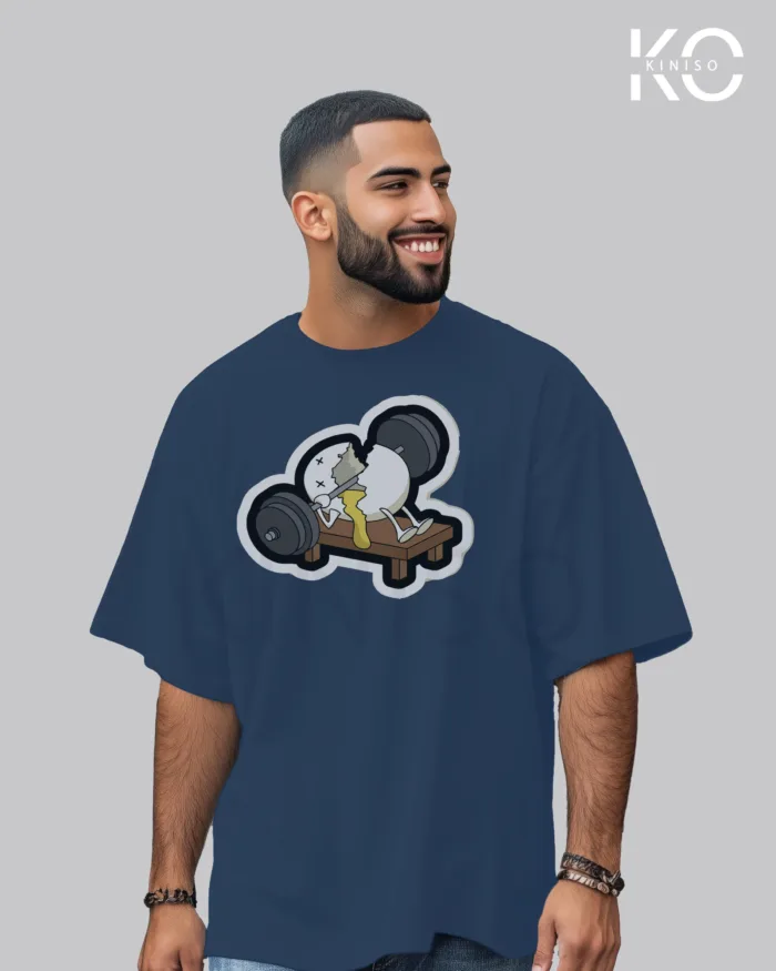 GYM Themed T-Shirt with Egg Sheel Broke Print for Men