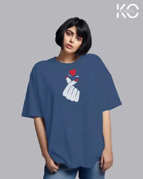 Finger Heart Simple Glaucous Blue