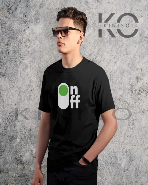 Half Sleeve Round Neck Black T Shirt for Men Tech ON Off